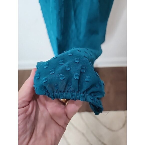 Matilda Jane Sheer Swiss dot 3/4 Balloon sleeve green top, Medium - Picture 9 of 10